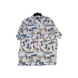 George Aloha Hawaiian Sail Boat Tropical Short Sleeve Button Up Shirt Men XL